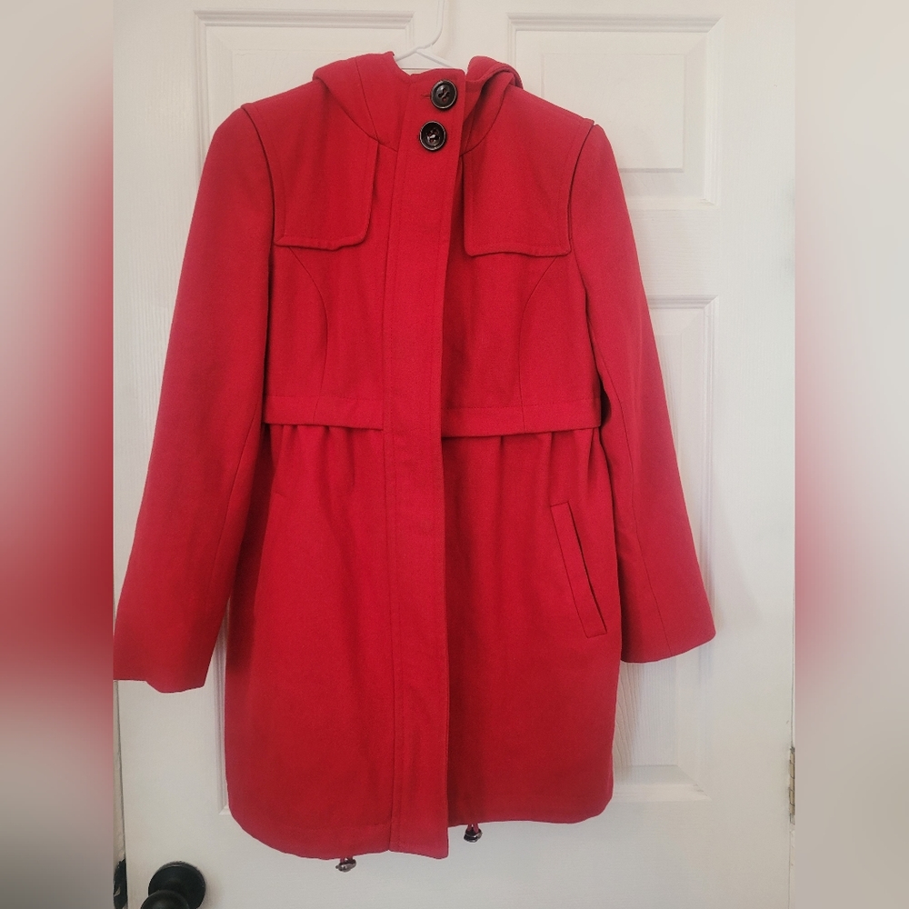 Red Hooded Wool Coat